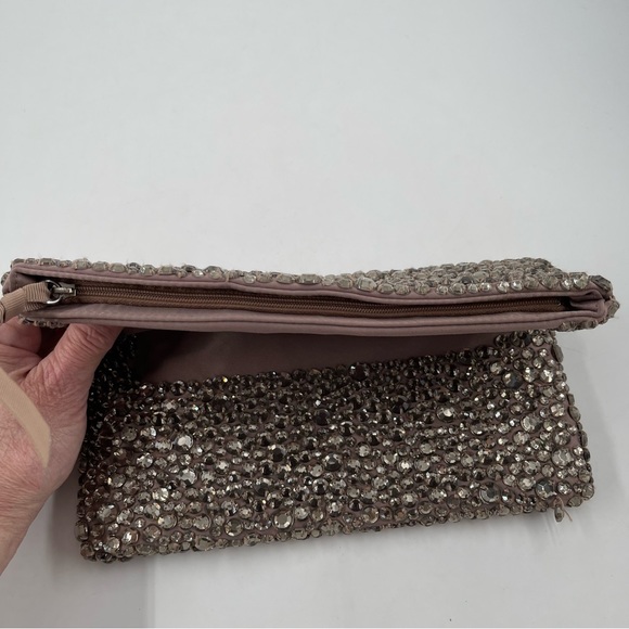Banana Republic Taupe Beaded Foldable Clutch Bag - 9 3/4”W X 4 1/2”H (Folded) - Picture 2 of 9